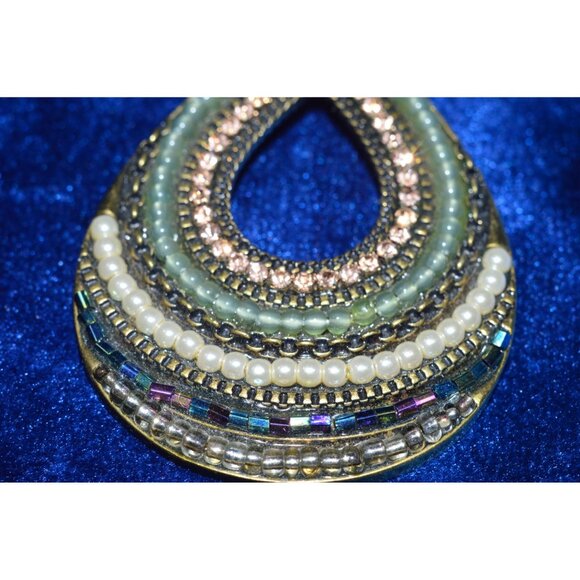 Premier Designs Large Tear Drop Beads Bronze Green Necklace Pendant - Picture 3 of 8